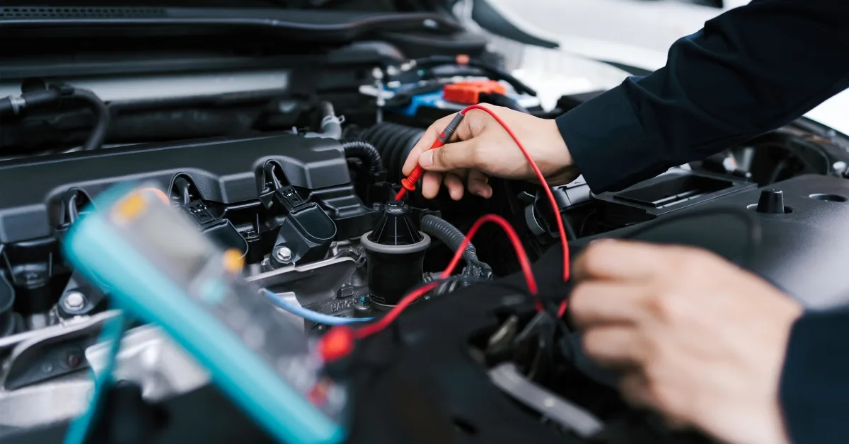 An engineer tests an electric car battery