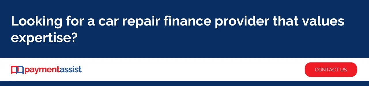 An image reading: 'looking for a car repair finance provider that values expertise?'