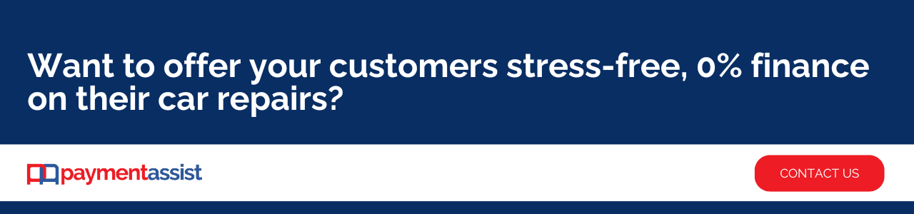An image reading 'want to offer your customers stress-free 0% finance on their car repairs'