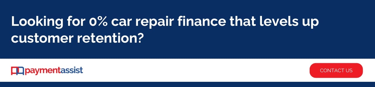 Payment Assist ad promoting 0% car repair finance for customer retention