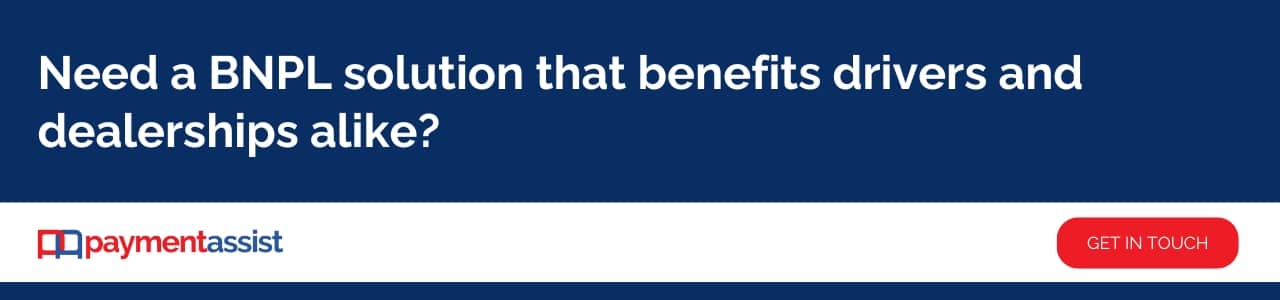 Graphic with text asking about a BNPL solution for drivers and dealerships, linking to interest-free car repair finance options.