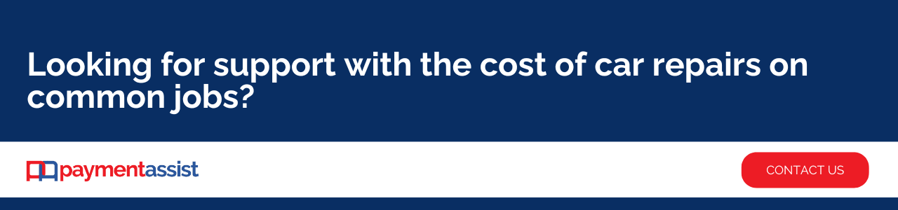 Banner image reading “Looking for support with the cost of car repairs on common jobs?”, highlighting how car repair finance can help with engine repairs and other common car repairs.