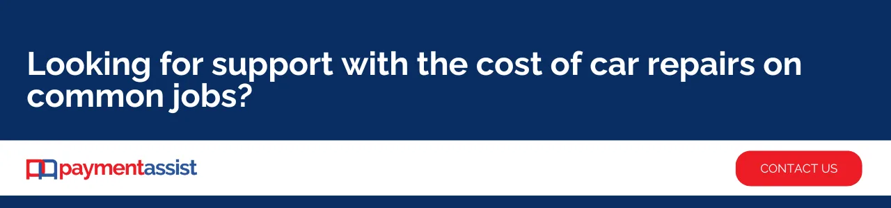 Banner image reading “Looking for support with the cost of car repairs on common jobs?”, highlighting how car repair finance can help with engine repairs and other common car repairs.