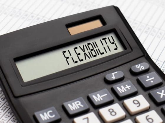 Calculator displaying the word flexibility to highlight the benefits of flexible finance options.